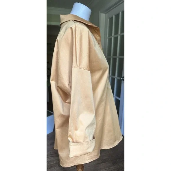 Elie Tahari Blue Label Tunic Blouse M Gold Cotton Blend 3/4 Sleeve V-Neck Top - Picture 3 of 7